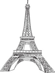 Fototapeta premium Artwork hand drawn Eiffel Tower isolated background vector. Paris France. Print on t-shirts, bag, cards, banner, poster, card, design, artistic. Lifestyle, Travel Tour Eiffel, trip, decoration decor