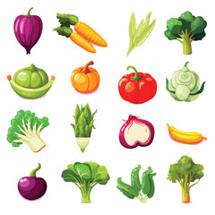 Colorful Set of Fresh Vegetables Icons for Healthy Eating Concept Display