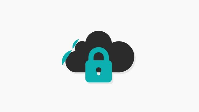Cloud icon animation with lock symbol, representing secure cloud storage, data encryption, and IT security systems in modern digital environments.