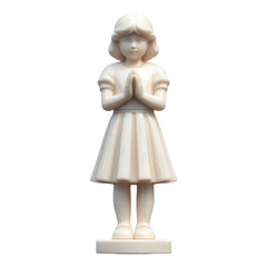 A white sculpture of a girl with clasped hands, standing gracefully. Ideal for themes of innocence and spirituality, displayed on a clean, isolated background.