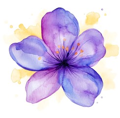 Watercolor purple flower clipart, on a white background