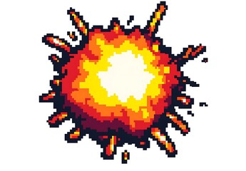 8-bit pixel art logo of an explosion, white background
