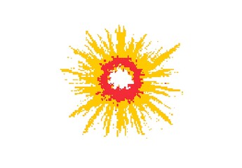 8-bit pixel art logo of an explosion, white background