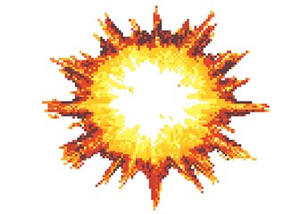 8-bit pixel art logo of an explosion, white background