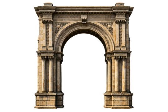 Elegant stone archway showcasing classical architectural design isolated on a transparent background