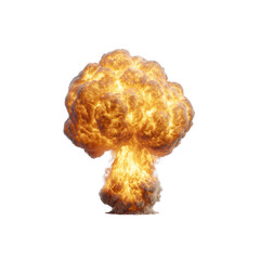 An explosive fireball with a vibrant orange and yellow color, generating smoke, evident in a dramatic explosion effect, isolated on a white background.