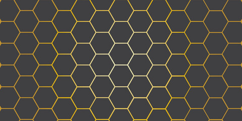 Abstract black and gold background consisting of hexagons. Banner