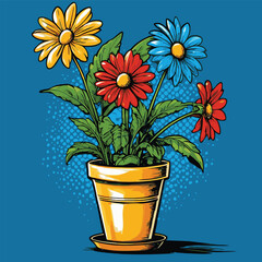 comic book style flower pot illustration for planting plants