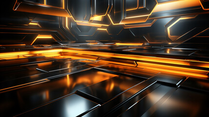 3d rendering of orange black abstract geometric
