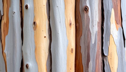 Smooth multitone eucalyptus tree bark with blue and amber patches