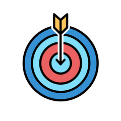 Colorful target with arrow in the center, concept for business goals, achievement and success