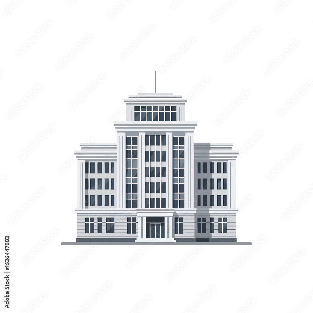 Poster classic grey building with many windows and columns, concept for architecture design and urban plann