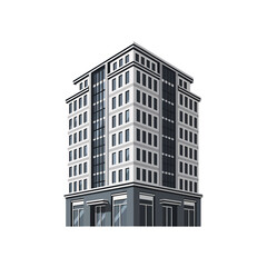 Isometric illustration of a modern gray and white building with large windows, concept for architecture, real estate, and urban design