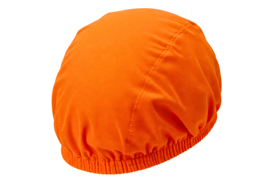 Bright orange swim cap designed for comfort and performance isolated on a transparent background