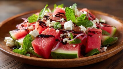 Watermelon Feta Salad with Mint and Balsamic Drizzle