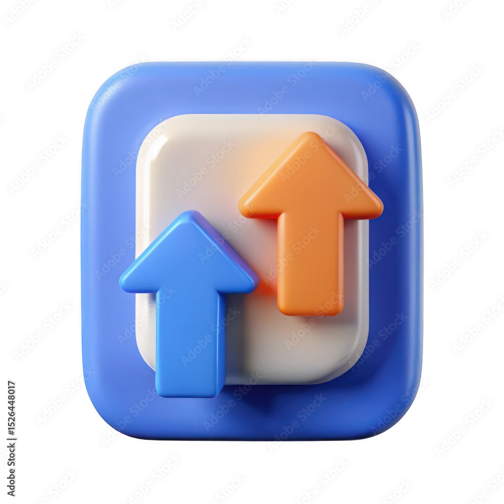 Poster 3d render of blue and orange up arrows in app icon isolated on transparent background