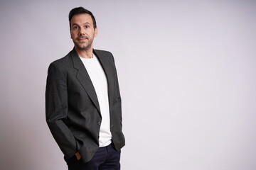 Male Model Showing Different Emotions on White Studio Background