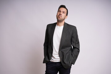 Male Model Showing Different Emotions on White Studio Background