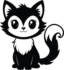 Cat Black and White Stylized Vector Illustration