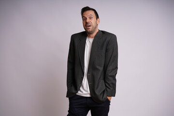 Male Model Showing Different Emotions on White Studio Background