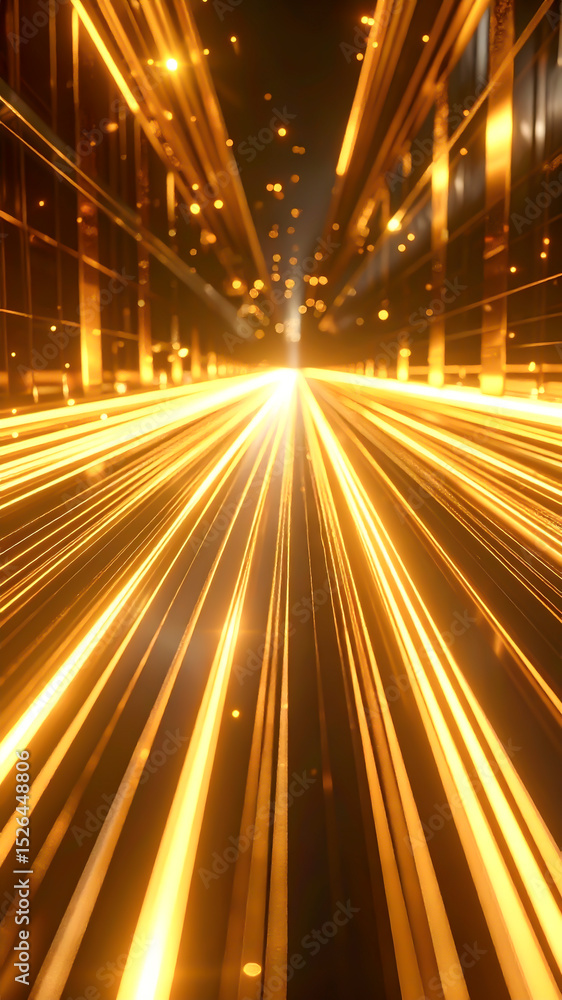 Poster 3d rendering of warp speed in hyper loop with blur light from buildings' lights in mega city at nigh