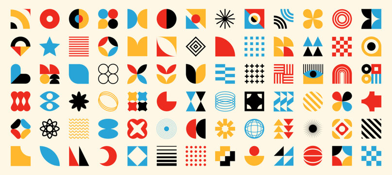 Y2k abstract groovy shape, brutalist geometric grid and contemporary figure collection. Set of brutal flower, star, frame, futuristic symbol and minimal sticker. Bauhaus memphis silhouette pattern art