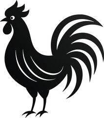 Stylized Black Silhouette of Rooster Illustration