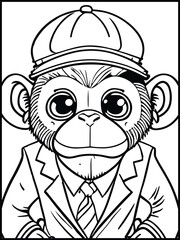 Sophisticated Monkey in Suit: A charming illustration of a monkey dressed in a suit and cap, conveying a sense of sophisticated charm and playful rebellion.