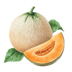 watercolor of Cantaloupe, vector high quality, isolated on a white background.