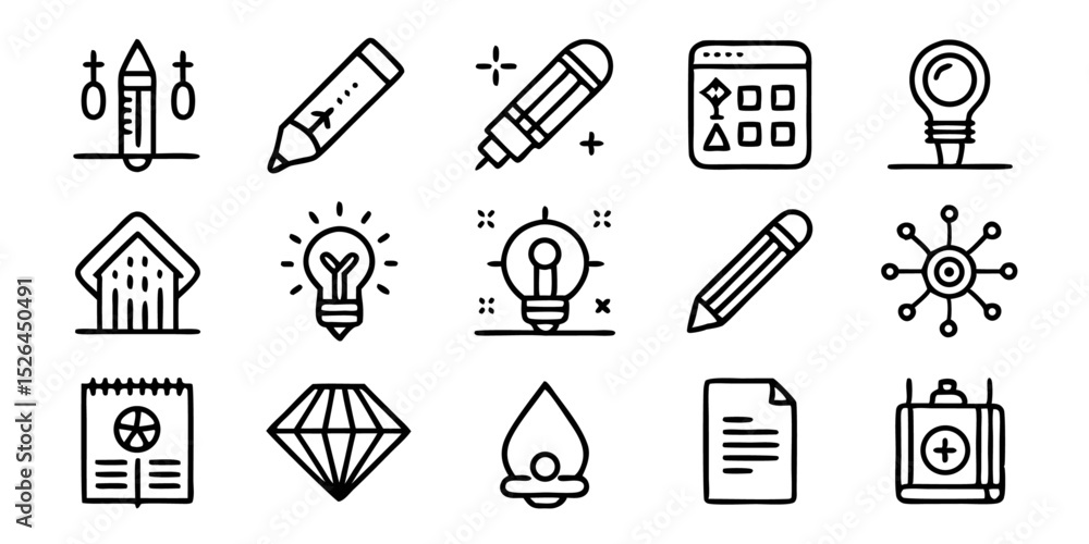 Poster professional graphic design line icon set for branding and web projects