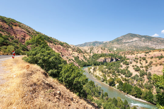 view of the valley in the mountains, munzur river