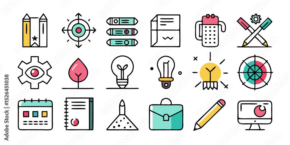 Poster collection of twenty five graphic design line icons for branding and web design projects