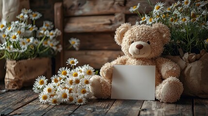A thoughtful get well soon message with a teddy bear and daisies
