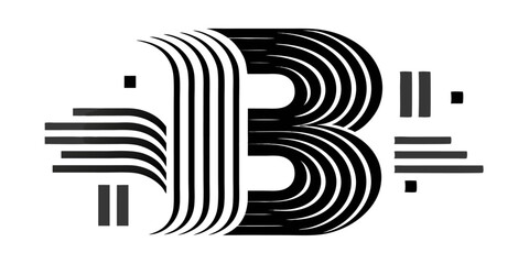 Abstract stripe line pattern letter b logo design cmyk color scheme