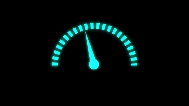 Car fuel dashboard moving up, Speed meter indicator icon animation isolated on black background