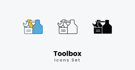 Toolbox Icons thin line, Black Glyph, Colored Line vector icon stock illustration