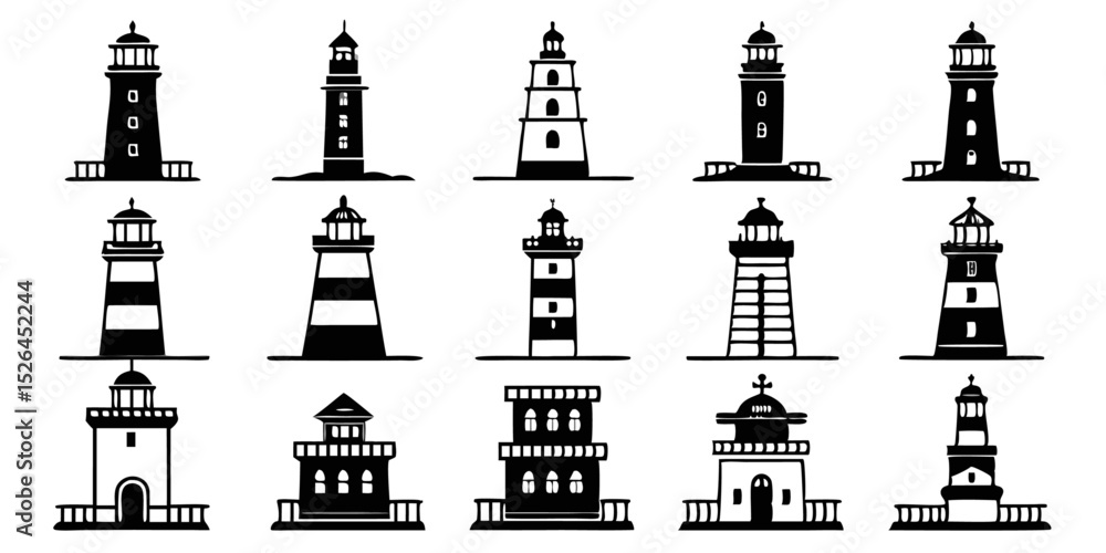 Poster lighthouse icon design set coastal tower illustrations for web and app development