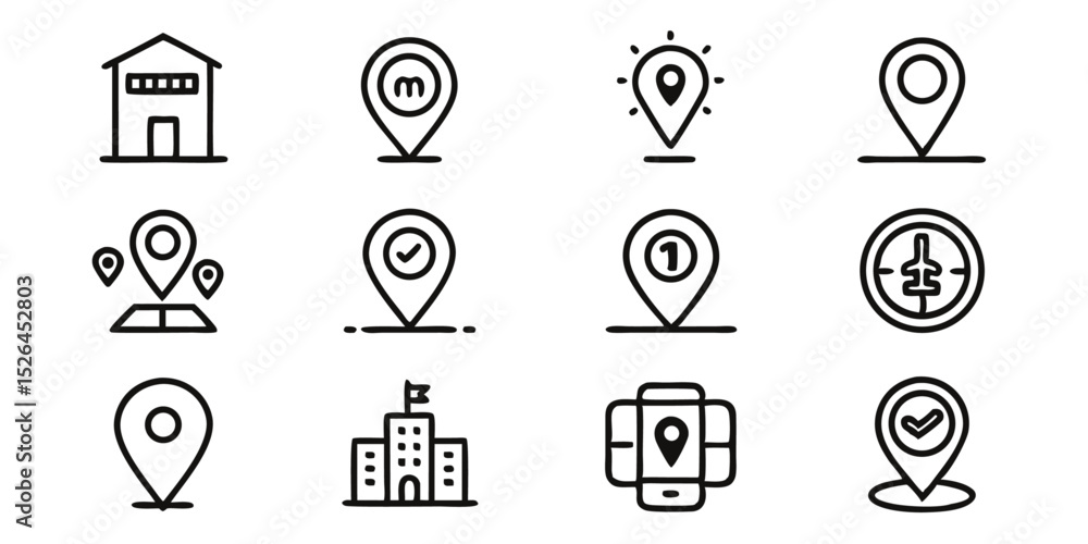 Aufkleber high resolution location outline icon design set for digital applications