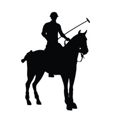 Silhouette of a Polo Player on Horseback Holding a Mallet, Ready for Action in the Field