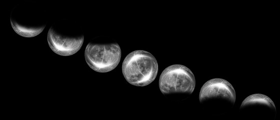 3D visual of the moon’s changing positions throughout the month, highlighting each phase from full to crescent.
