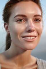 Obraz premium Western woman opened her mouth wide skin freckle adult.