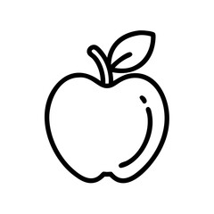 Minimalist black outline vector icon of an apple, symbolizing health, nutrition, and education in a clean and simple design