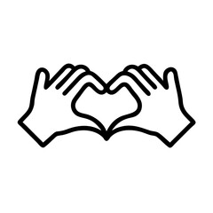Obraz premium Minimalist black outline vector icon of two hands forming a heart shape, symbolizing love, support, and mental health awareness in a clean and simple design