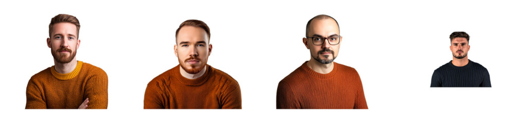 Obraz premium Four men wearing sweaters, isolated, cut out transparent