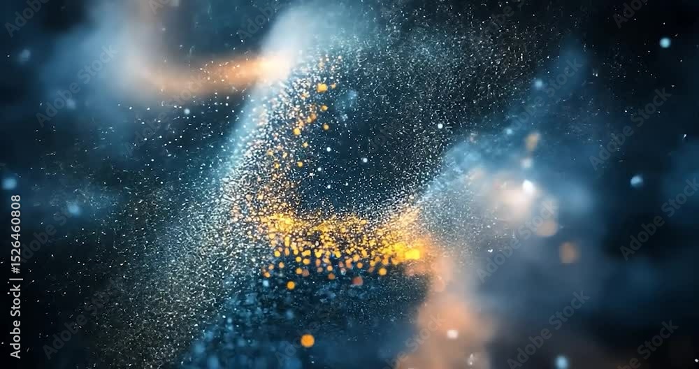 Poster abstract glowing particle motion background with blue and orange color palette