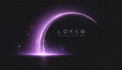 Purple light arc with shining particles for futuristic or magical design. Vector light effect for covers, presentations, UI/UX and decorative graphics.