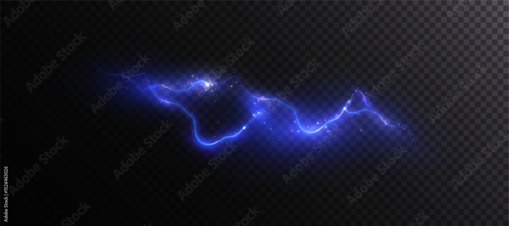 Aufkleber Blue light lightning with wave-like glow and energetic sparks on a dark background. Suitable for special effects, fantasy, game interfaces and dynamic visualizations.