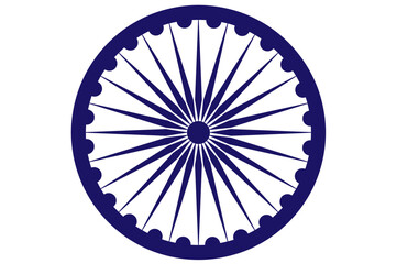 Wheel with spokes vector icon. Ashoka chakra in blue colour with shadows and accurate lines. Indian flag Ashoka chakra wheel in flat style. Vector illustration