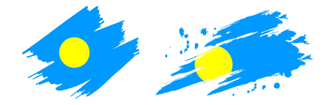 Vector illustration of Palau flag in brush stroke effect on transparent background