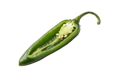 Sliced green pepper with visible seeds isolated on transparent background